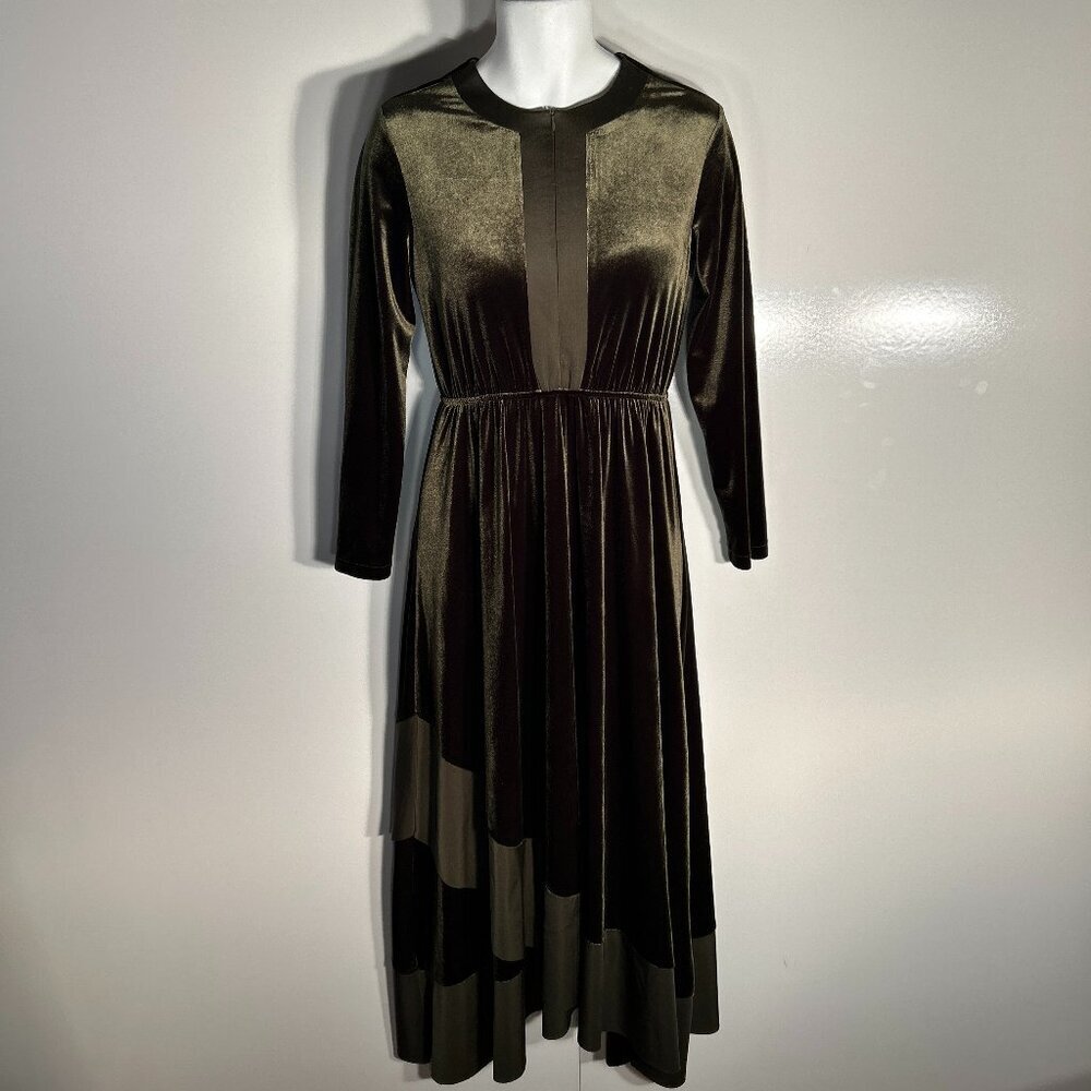 Ceremony NWT Olive Green Velvet Maxi Wedding Formal Minimalist Fairy 40's Glam